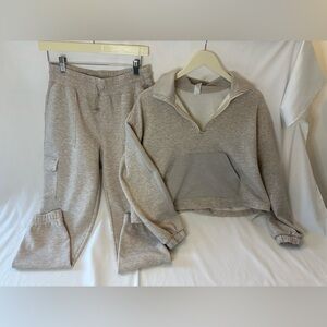 Yogalicious Beige Two-Piece Pullover Sweatshirt and Joggers Set